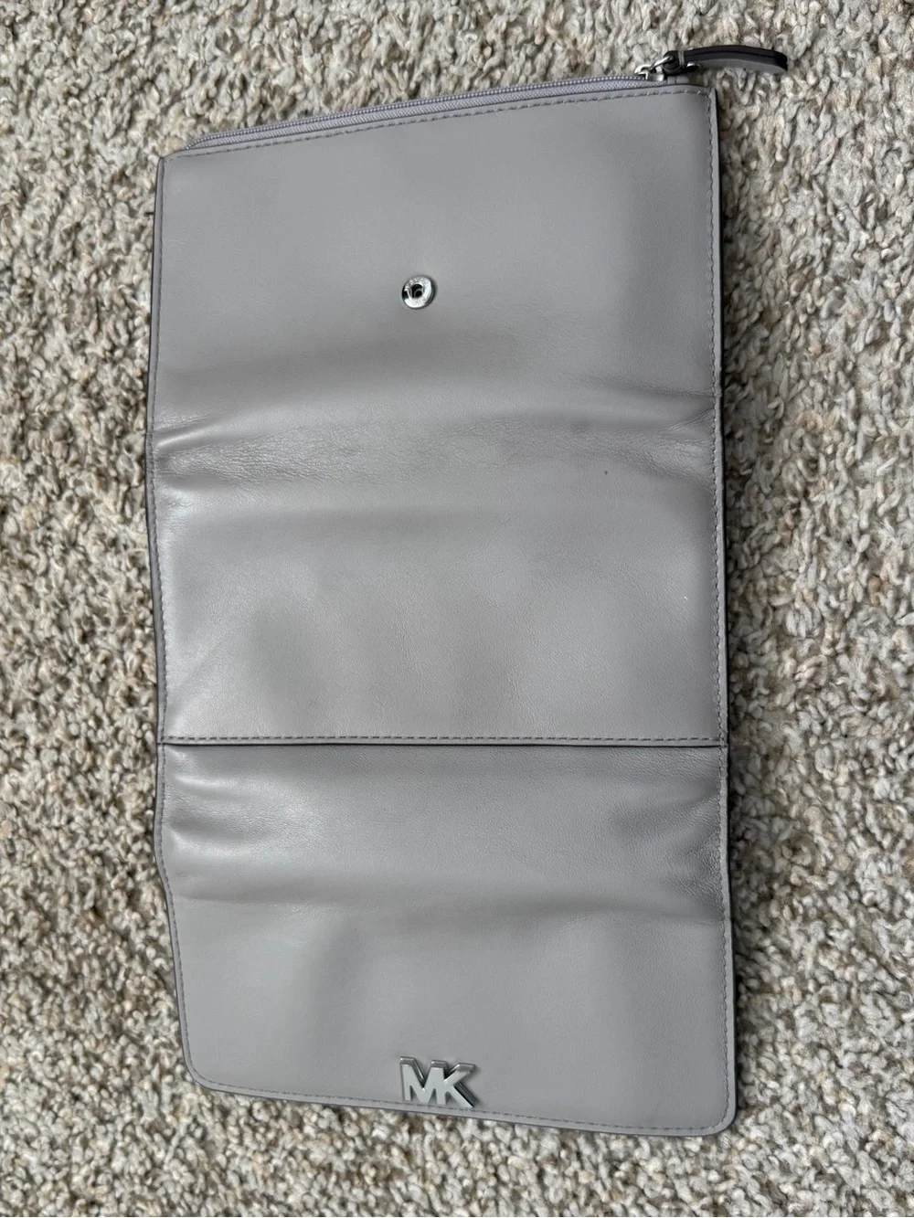 Michael Kors Light Grey Leather MK Logo Clutch Wallet